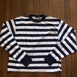 Brandy Melville cropped navy striped long sleeve